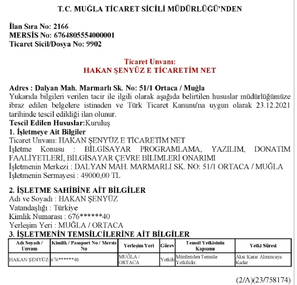 e-ticaretim.net ticaret sicil belgesi